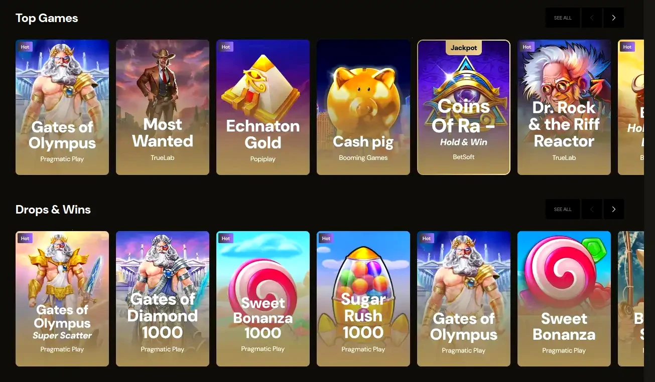 Robocat casino mobile app interface showing slots and live games on smartphone screen